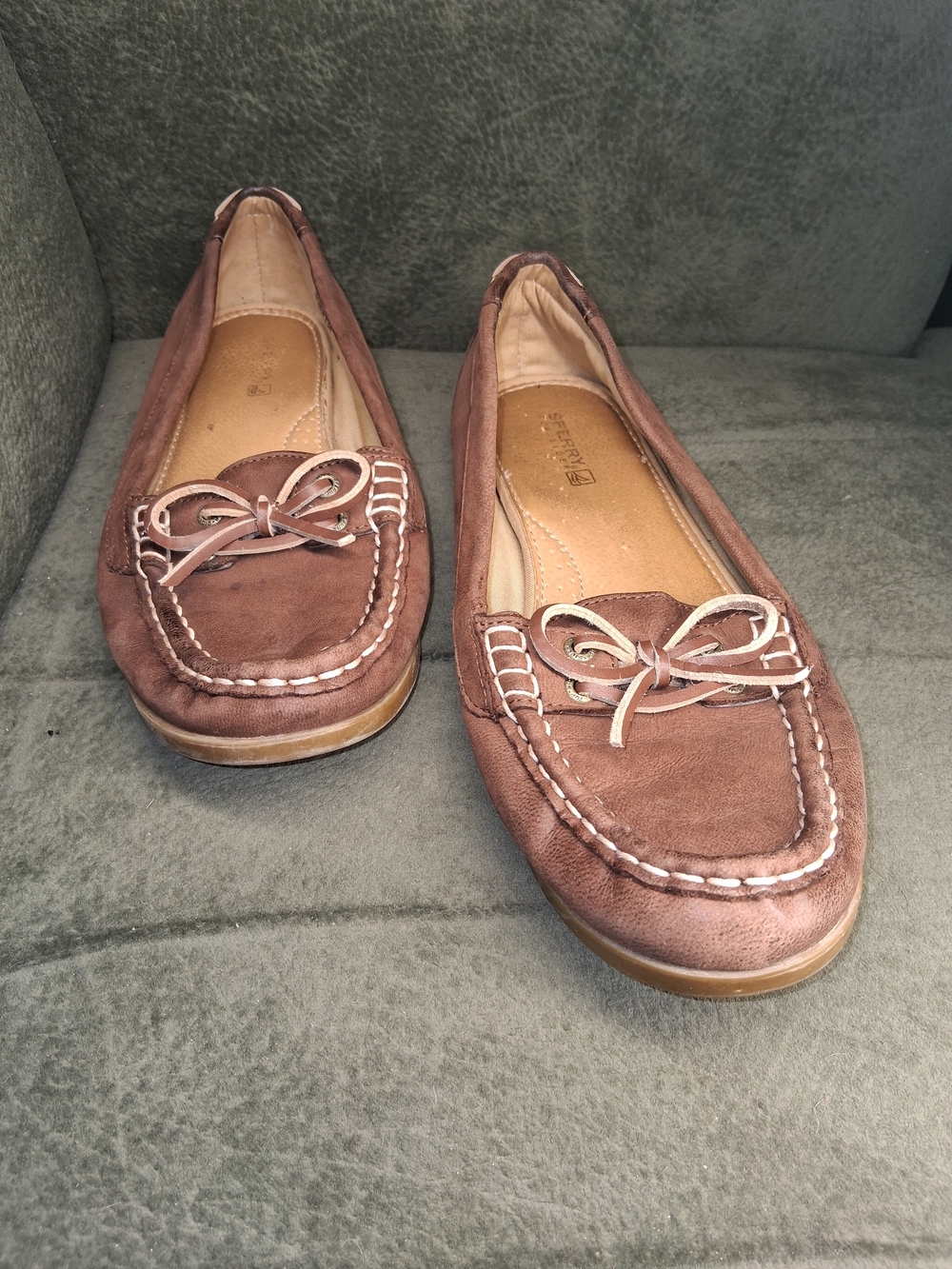Sperry Brown Suede Moccasin Loafers with Bow Accent
